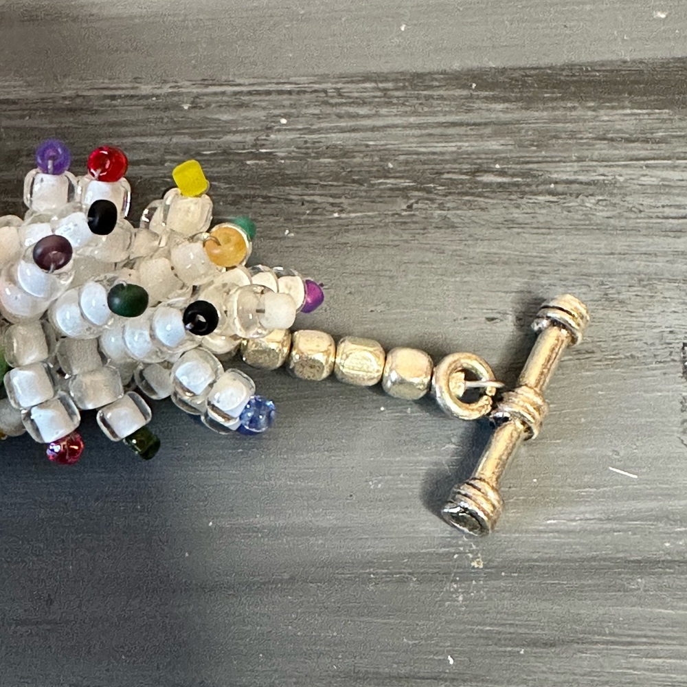 Artisan hand crafted multi colored art glass bead confetti bracelet silver clasp - Picture 7 of 11